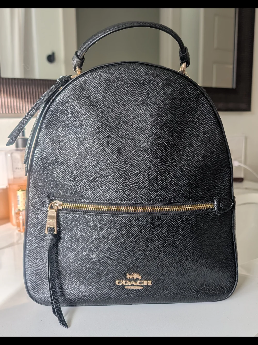 Coach Black Leather Mini Backpack with Gold Zip